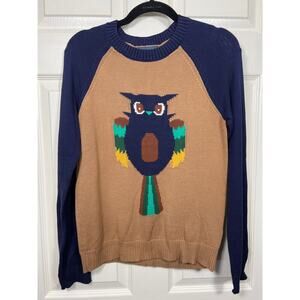 Mod Cloth Colorblock Tan Navy Blue Owl Sweater Women's XS Animal